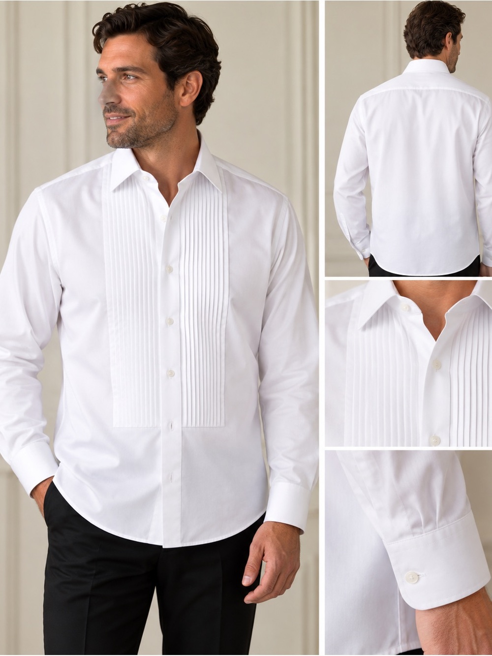 Neil Allyn Men’s White Pleated Tuxedo Shirt Formal Wedding Barrel Cuff
